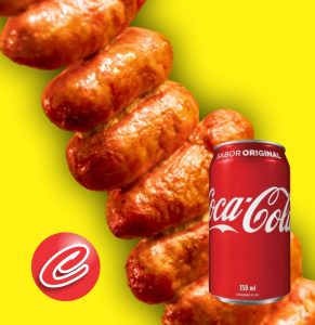 Espeto 9 Unidades Mini Salsichão Borrússia + 01 Coca-Lata Gelada