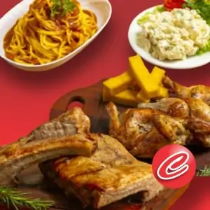 KIT GAÚCHO (01 PESSOA) COSTELA DE GADO 400G, ARROZ 300G, SALADA DE MAIONESE DE BATATAS 350G E 08 UNIDADES DE POLENTA FRITA